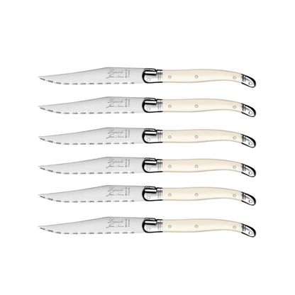 Laguiole ® Steak Knives, Set of 6 - White Handle, in wooden box