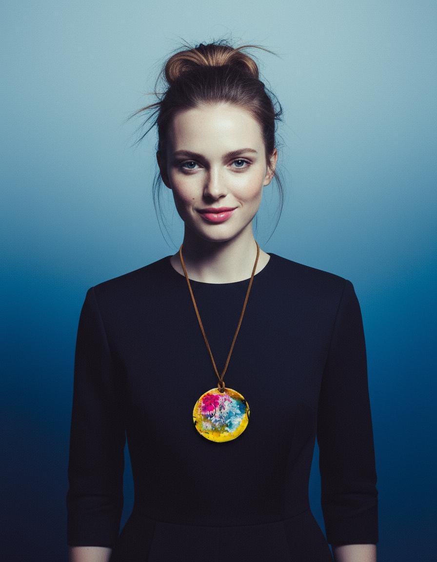 Grand collier pendentif d'art abstrait fait main