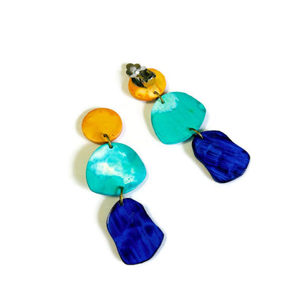 Boucles d'oreilles bleu extra-larges faites main, à tige ou à clip
