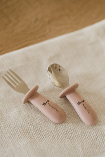 Silicone and metal spoon and fork set