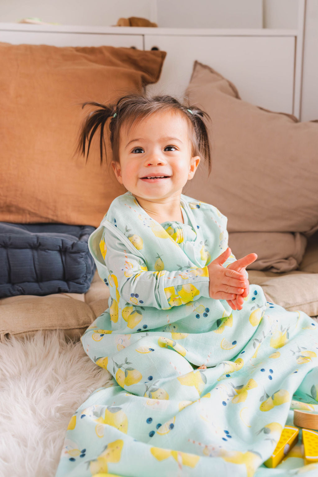 Baby Bamboo Muslin Sleep Bag 0.5 TOG - Lemon Squeezy