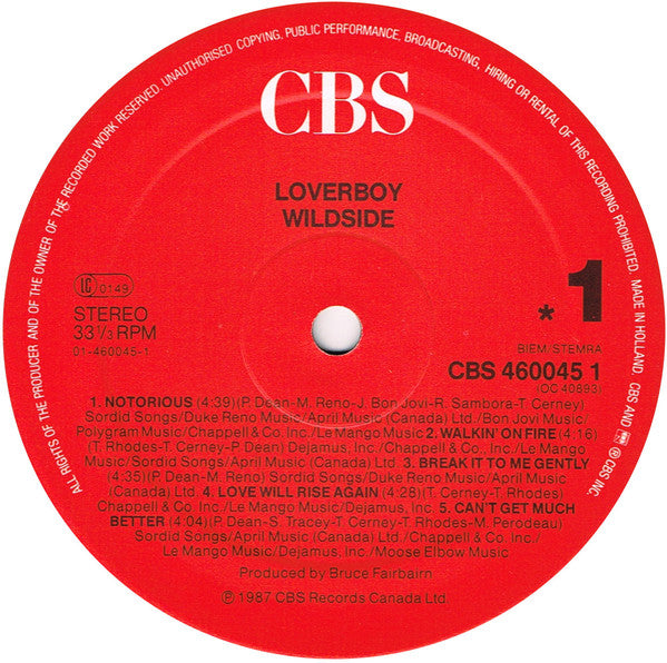 Loverboy ‎– Wildside - 1987 Pressage Européen