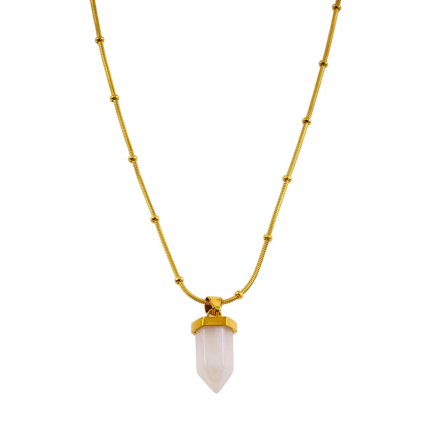 MAKEDA: Pendentif en améthyste monté sur un collier à chaîne perlée texturée peau de serpent