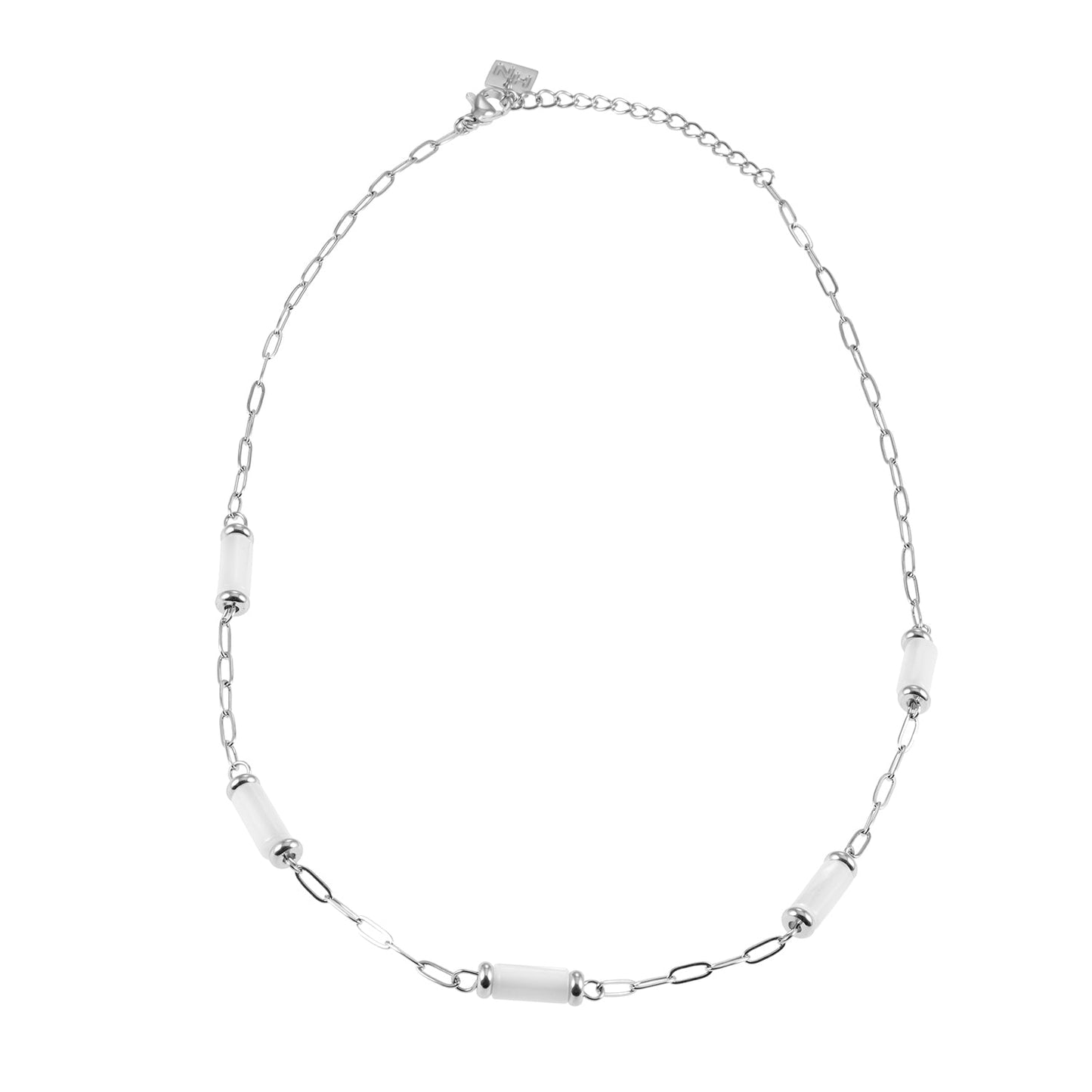 MALIBU : Collier à maillons associant des coquillages naturels et du métal plaqué or blanc (ton argent)