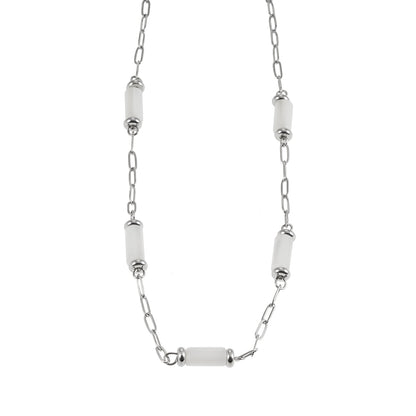 MALIBU : Collier à maillons associant des coquillages naturels et du métal plaqué or blanc (ton argent)