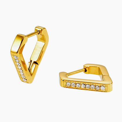 MARIETTA Gold : Mini créoles triangulaires avec zircones pavées