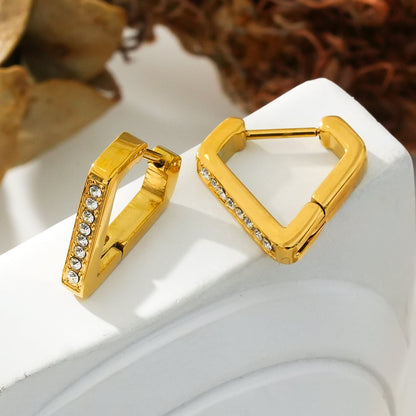 MARIETTA Gold : Mini créoles triangulaires avec zircones pavées