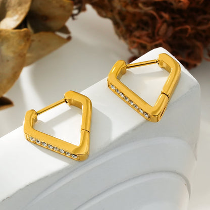 MARIETTA Gold : Mini créoles triangulaires avec zircones pavées
