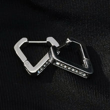 MARIETTA White Gold (Silver Toned): Triangle Shaped Mini Hoop Earrings with Pavé Zirconia