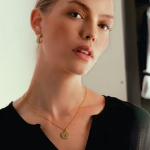 MELRINA Gold - Vintage Bloom: Beaded Chain Necklace with Pave Zirconia Flower Charm