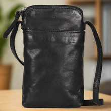 Sac bandoulière en cuir petite taille MET | Sac compact pour téléphone avec poches avant et arrière
