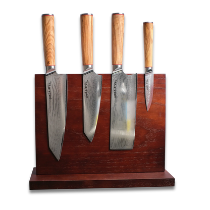 Ginza Steel Série KC MIA FIVE – Set de 5 couteaux essentiels avec bloc de bois magnétique