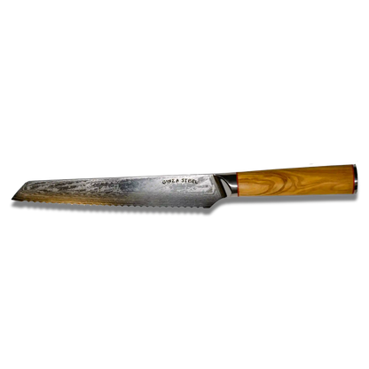 MIA Z | COUTEAU À PAIN 8" Acier Damas AUS10 67 Couches / Manche en bois d'olivier