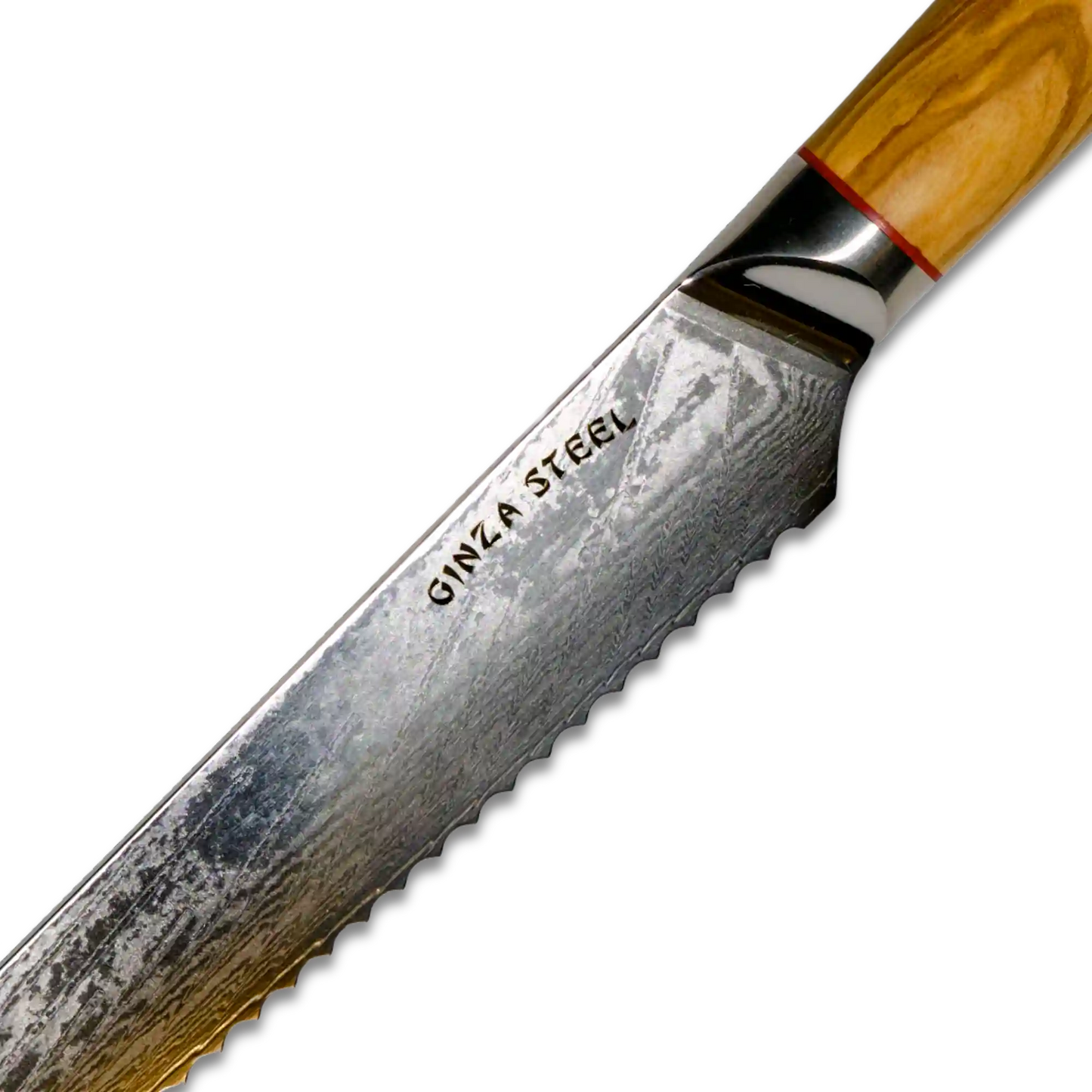 MIA Z | COUTEAU À PAIN 8" Acier Damas AUS10 67 Couches / Manche en bois d'olivier