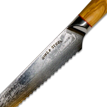 MIA Z | BREAD KNIFE 8" Damascus AUS10 Steel 67 Layer / Olive Wood handle