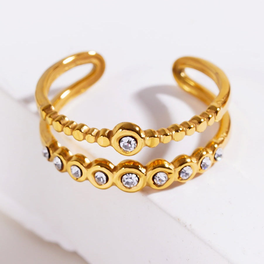 MILADIA: Bague double empilée ornée de perles et de zircons
