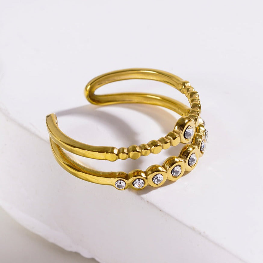 MILADIA: Bague double empilée ornée de perles et de zircons
