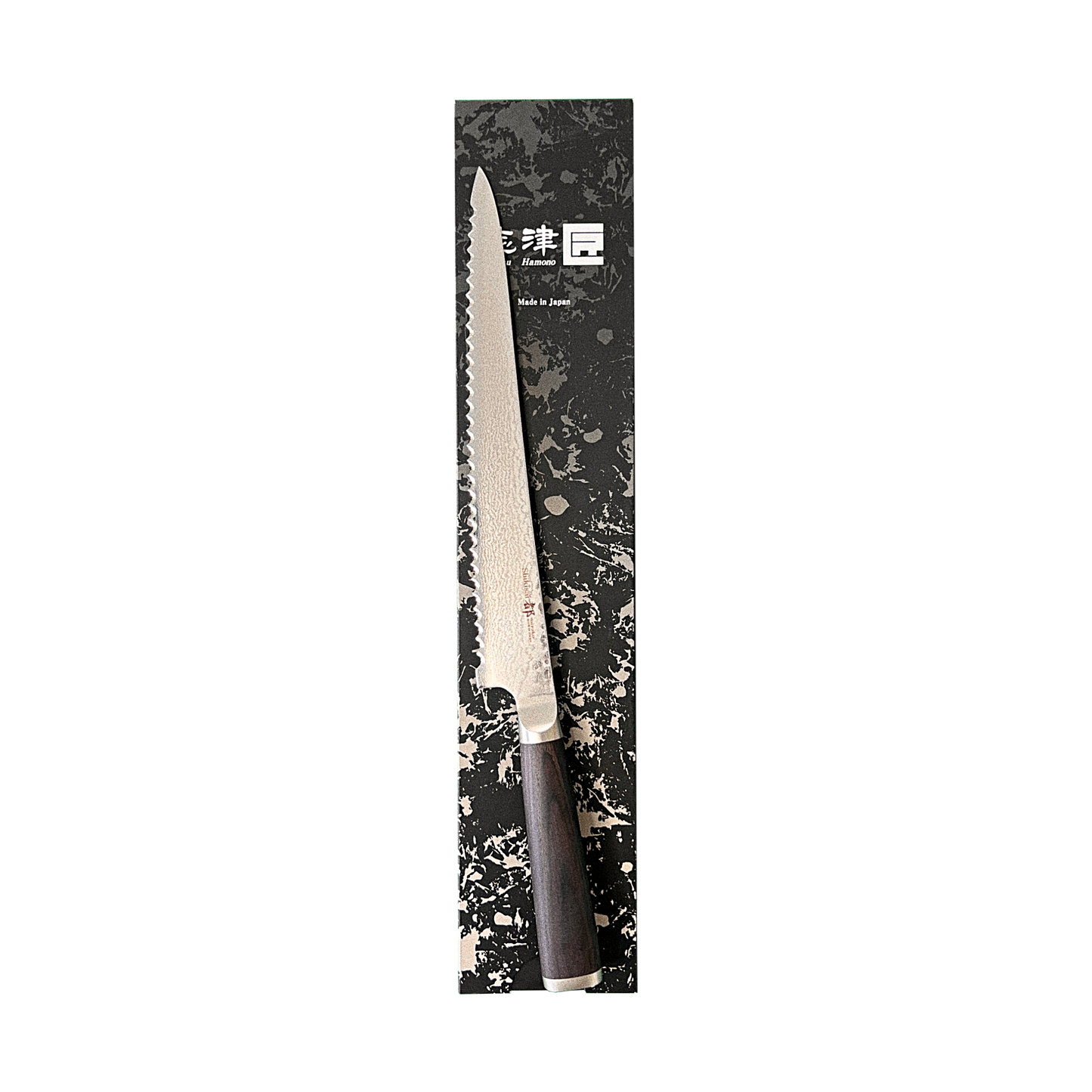 Trancheuse à pain Miyako SUS 240mm | Lame en acier Damas 33 couches – Fabriquée au Japon