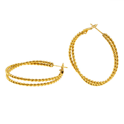 MIZUKI: Boucles d'oreilles créoles texturées double corde