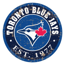 Enseigne ronde vieillie des Blue Jays de Toronto - 22 po