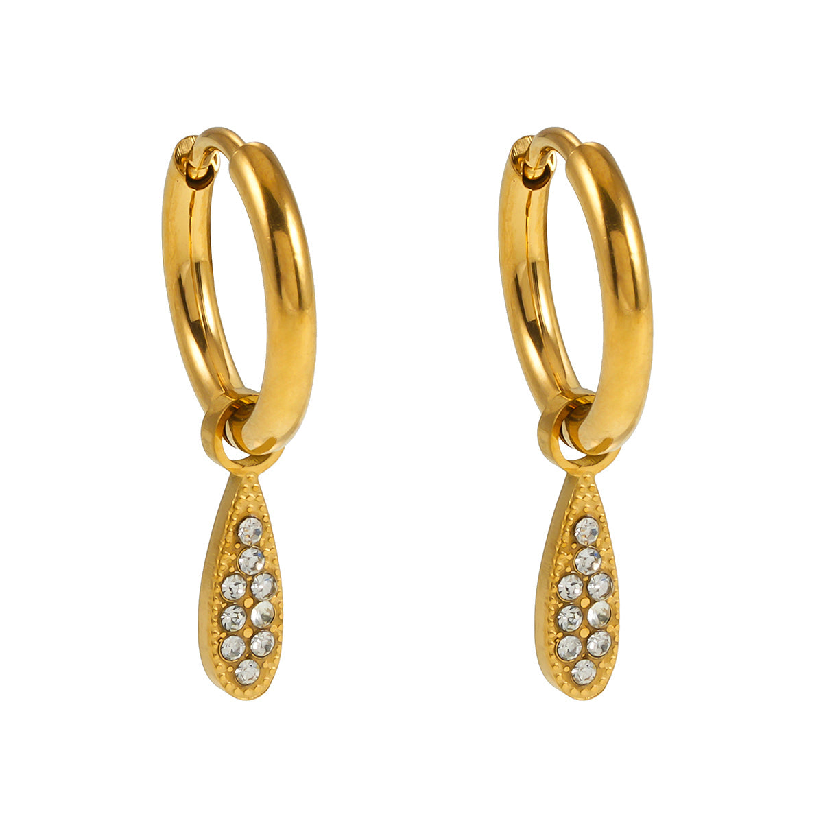 MONTEREY: Créoles d'inspiration vintage avec breloques gouttelettes en zircons pavé