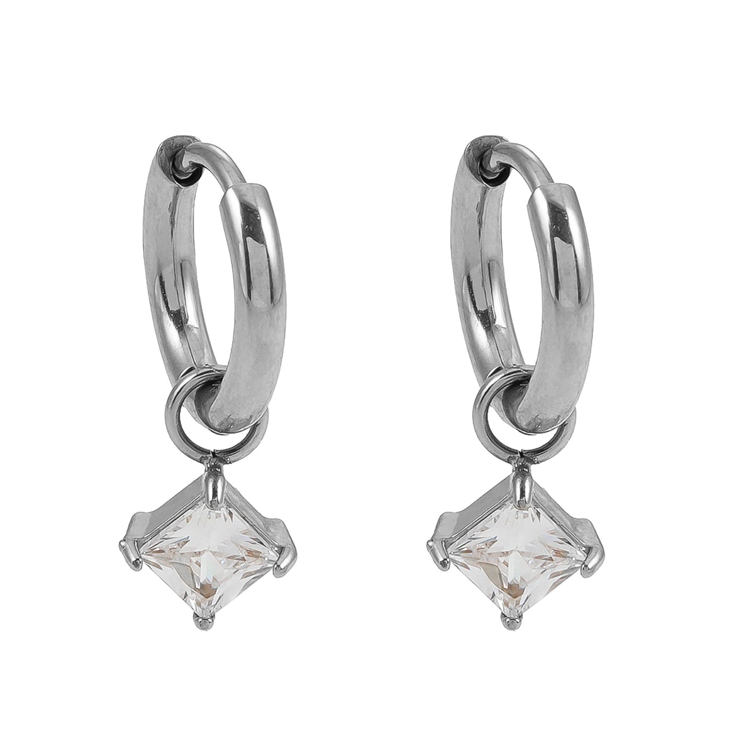 MORANDI Or blanc (ton argenté) : Créoles d'inspiration vintage avec pendentifs moissanite amovibles