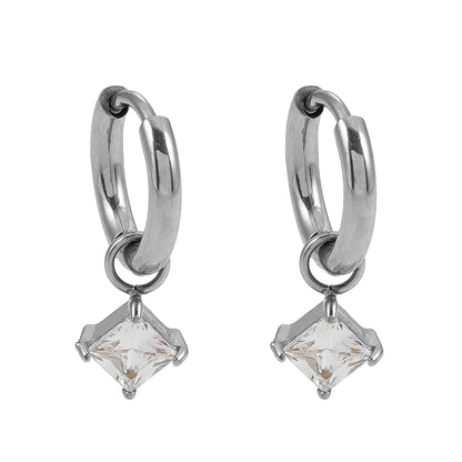 MORANDI Or blanc (ton argenté) : Créoles d'inspiration vintage avec pendentifs moissanite amovibles