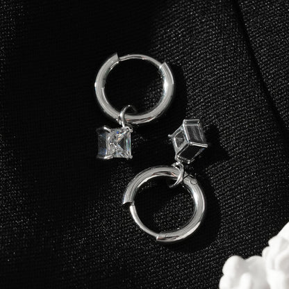 MORANDI Or blanc (ton argenté) : Créoles d'inspiration vintage avec pendentifs moissanite amovibles