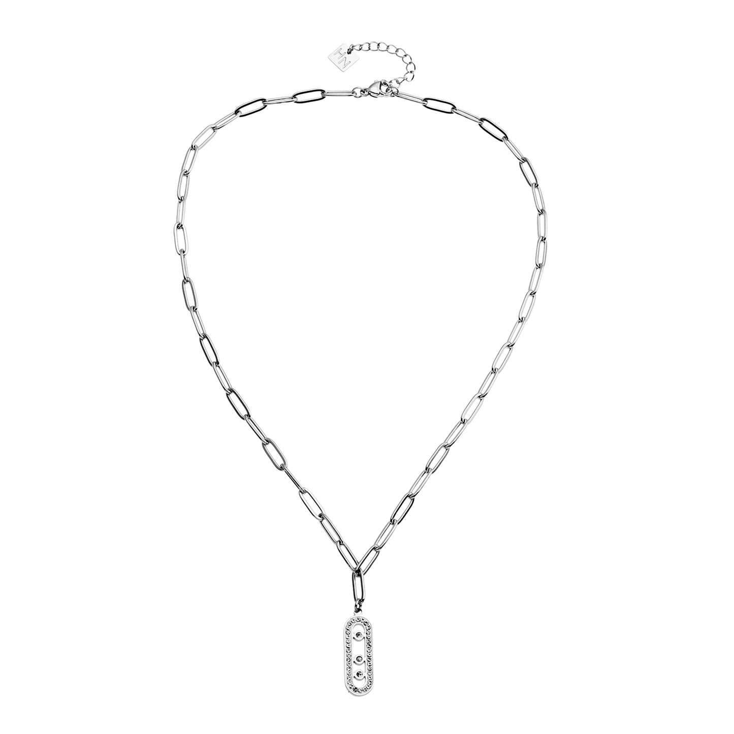 MORNA Chaîne trombone avec pendentif géométrique orné de zircons Argent