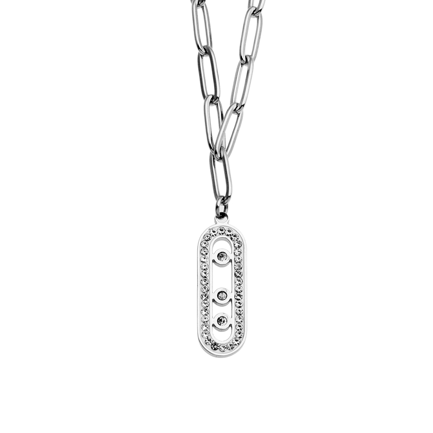 MORNA Chaîne trombone avec pendentif géométrique orné de zircons Argent