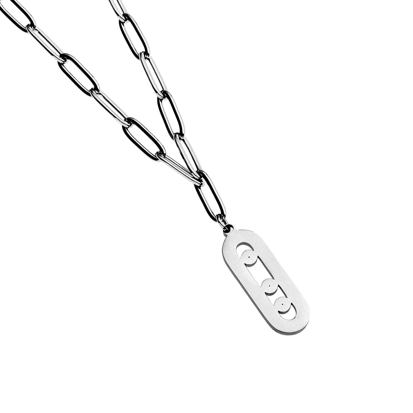 MORNA Chaîne trombone avec pendentif géométrique orné de zircons Argent