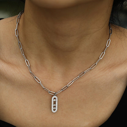 MORNA Chaîne trombone avec pendentif géométrique orné de zircons Argent