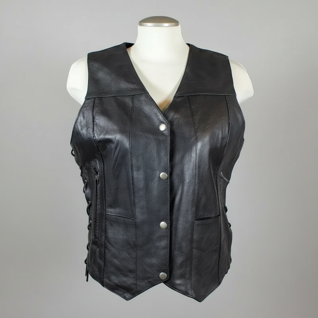 Open Road Women's Leather Vest | Side-Laced Cowhide Motorcycle Vest