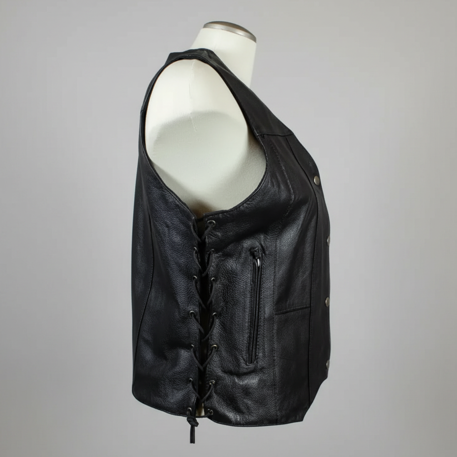 Open Road Women's Leather Vest | Side-Laced Cowhide Motorcycle Vest
