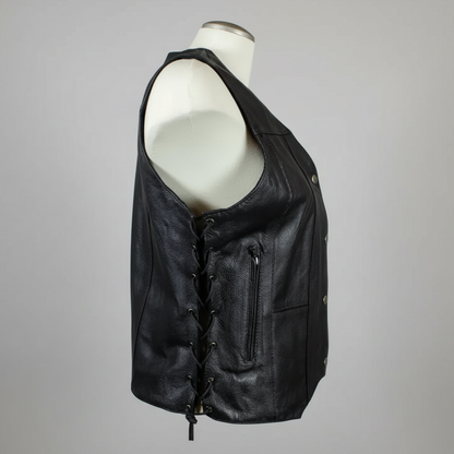 Open Road Women's Leather Vest | Side-Laced Cowhide Motorcycle Vest