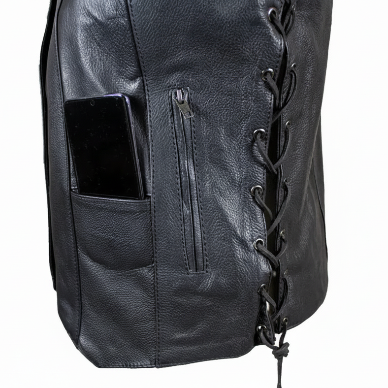 Open Road Women's Leather Vest | Side-Laced Cowhide Motorcycle Vest