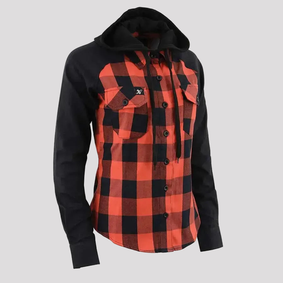 Chemise à capuche à carreaux blindée pour femme Milwaukee Leather