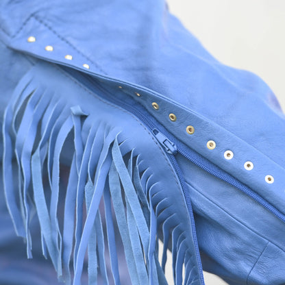 Blouson en cuir clouté pour femme avec franges amovibles