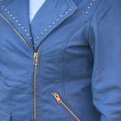 Blouson en cuir clouté pour femme avec franges amovibles