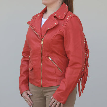Women's Studded Leather Jacket with Removable Fringe