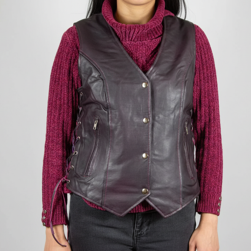 Gilet en cuir Open Road pour femme à lacets sur les côtés