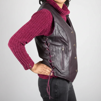 Gilet en cuir Open Road pour femme à lacets sur les côtés