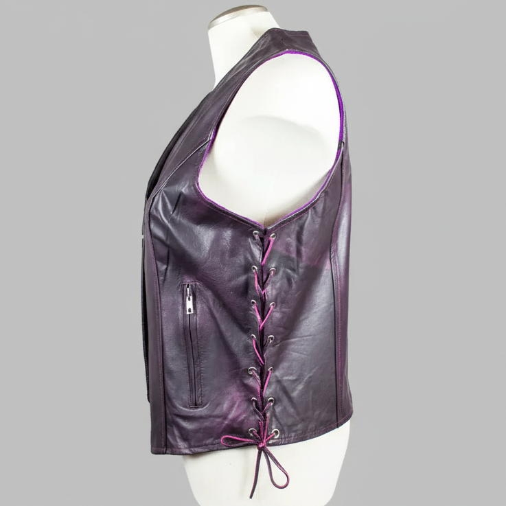 Gilet en cuir Open Road pour femme à lacets sur les côtés