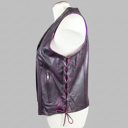 Gilet en cuir Open Road pour femme à lacets sur les côtés