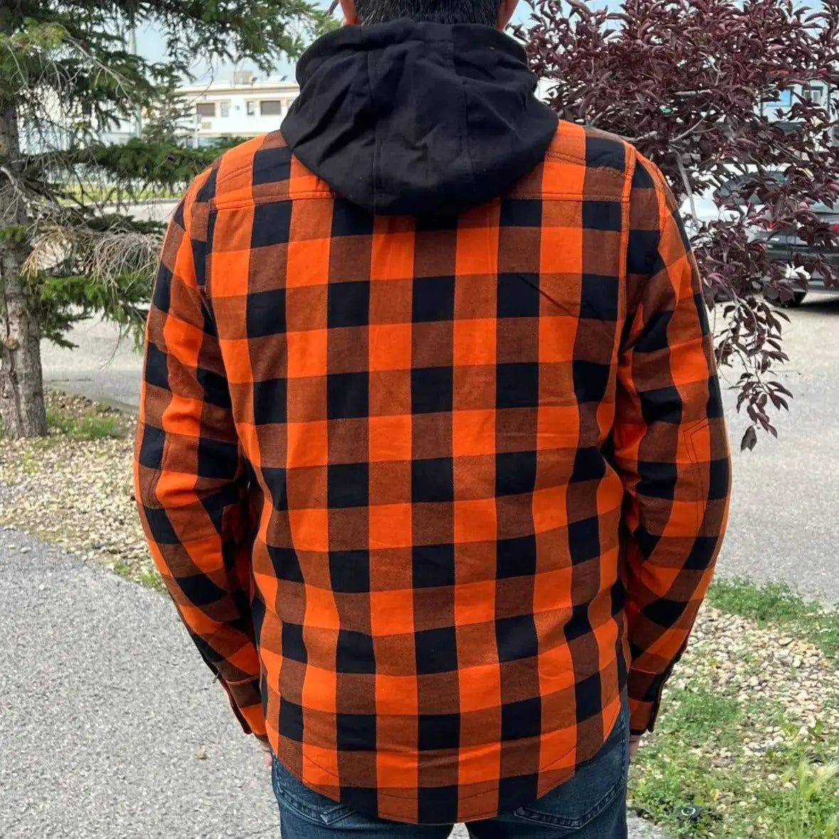 Chemise Biker en Flanelle Blindée Orange et Noire pour Homme Milwaukee Leather avec Fibres Renforcées
