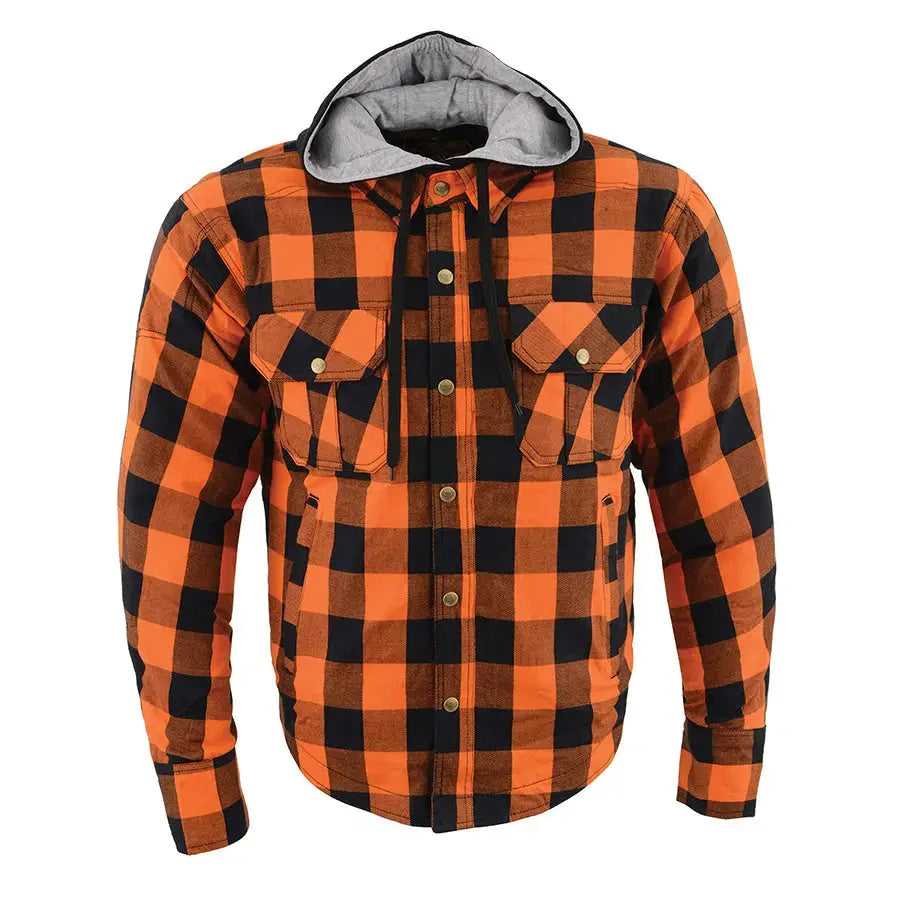 Chemise Biker en Flanelle Blindée Orange et Noire pour Homme Milwaukee Leather avec Fibres Renforcées