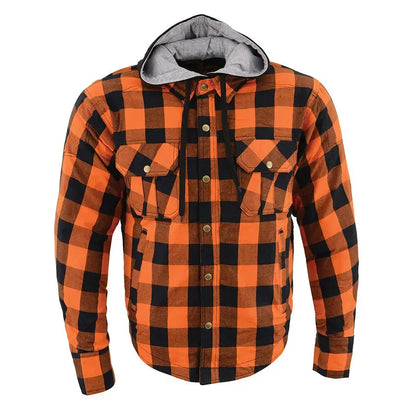 Chemise Biker en Flanelle Blindée Orange et Noire pour Homme Milwaukee Leather avec Fibres Renforcées