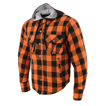 Chemise Biker en Flanelle Blindée Orange et Noire pour Homme Milwaukee Leather avec Fibres Renforcées