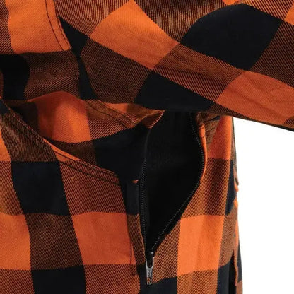 Chemise Biker en Flanelle Blindée Orange et Noire pour Homme Milwaukee Leather avec Fibres Renforcées