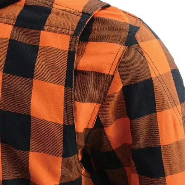 Chemise Biker en Flanelle Blindée Orange et Noire pour Homme Milwaukee Leather avec Fibres Renforcées